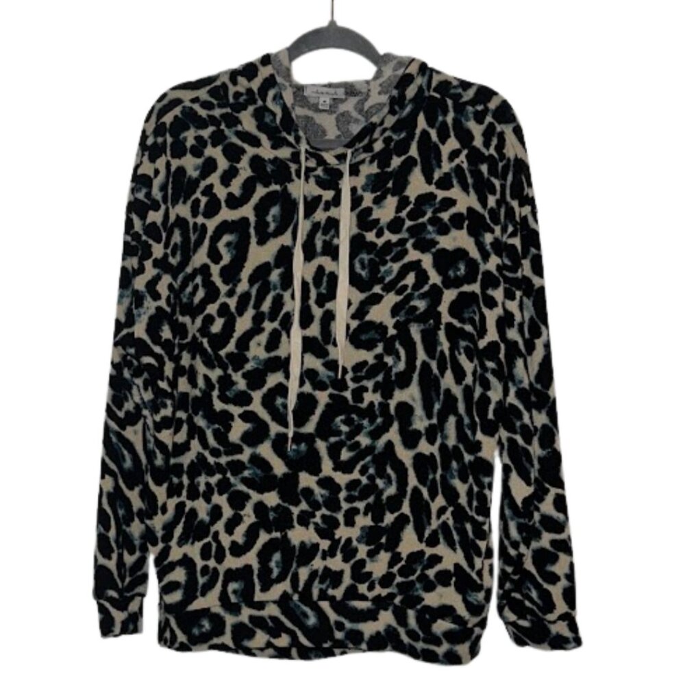 WHITE BIRCH ANIMAL PRINT LIGHT PULLOVER SWEATER WITH HOOD MEDIUM